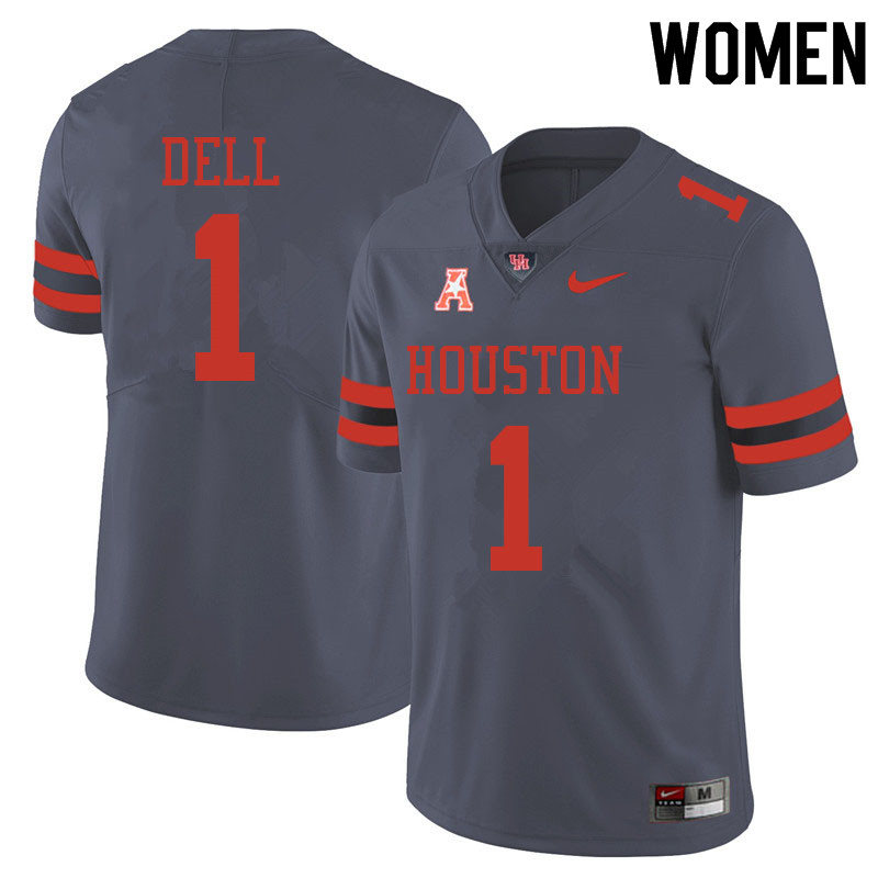 Women #1 Nathaniel Dell Houston Cougars College Football Jerseys Sale-Gray - Click Image to Close